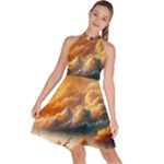 Nature Storm Painting Sleeveless Halter Neck A-Line Dress