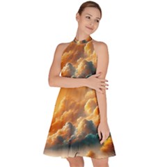 Sleeveless Halter Neck A-Line Dress 