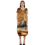 Nature Storm Painting T-Shirt Midi Dress With Pockets