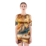 Nature Storm Painting Shoulder Cutout One Piece Dress