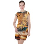 Nature Storm Painting Drawstring Hooded Dress