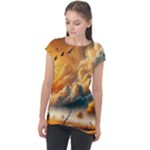 Nature Storm Painting Cap Sleeve High Low Top