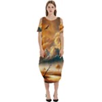 Nature Storm Painting Cold Shoulder Loose Fit Dress With Pockets