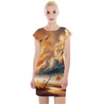 Nature Storm Painting Cap Sleeve Bodycon Dress