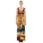 Nature Storm Painting Thigh Split Maxi Dress