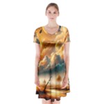 Nature Storm Painting Short Sleeve V-neck Flare Dress