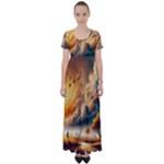 Nature Storm Painting High Waist Short Sleeve Maxi Dress
