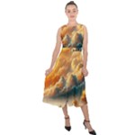 Nature Storm Painting Midi Tie-Back Chiffon Dress