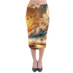 Nature Storm Painting Midi Pencil Skirt