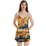 Nature Storm Painting V-Neck Satin Loungewear Set