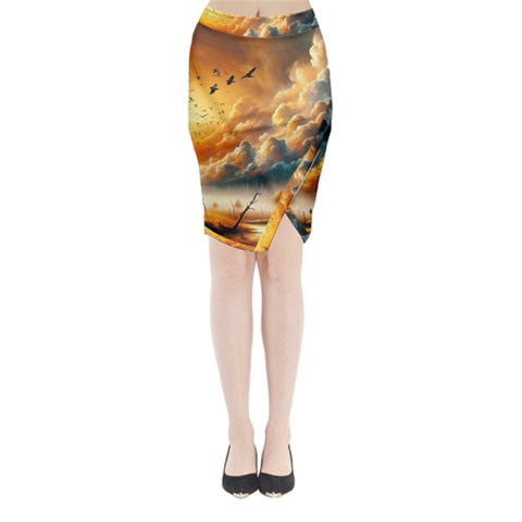 Nature Storm Painting Midi Wrap Pencil Skirt from ArtsNow.com