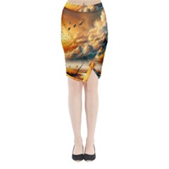 Nature Storm Painting Midi Wrap Pencil Skirt from ArtsNow.com