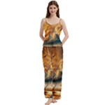 Nature Storm Painting Spaghetti Top Long Pants Satin Pajamas Set