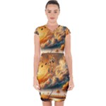 Nature Storm Painting Capsleeve Drawstring Dress 