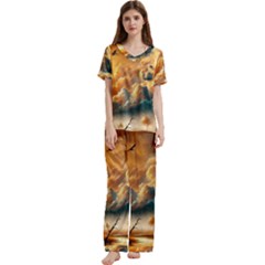 Short Sleeve Satin Pajamas Set With Pockets 