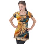 Nature Storm Painting Puff Sleeve Tunic Top