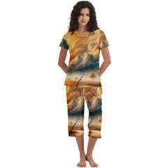 Short Sleeve 3/4 Length Pants Lounge Set 