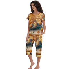Short Sleeve 3/4 Length Pants Lounge Set 
