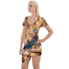 Short Sleeve Asymmetric Mini Dress 