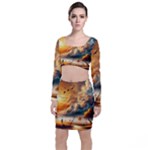 Nature Storm Painting Long Sleeve Crop Top & Bodycon Skirt Set
