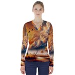 Nature Storm Painting V-Neck Long Sleeve Top
