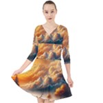 Nature Storm Painting Quarter Sleeve Front Wrap Dress
