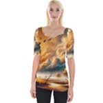 Nature Storm Painting Wide Neckline T-Shirt