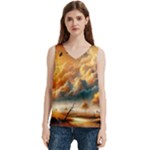 Nature Storm Painting Women s V-Neck Sleeveless Satin Top