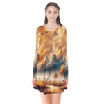 Nature Storm Painting Long Sleeve V-neck Flare Dress