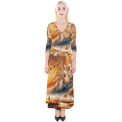 Quarter Sleeve Wrap Maxi Dress 