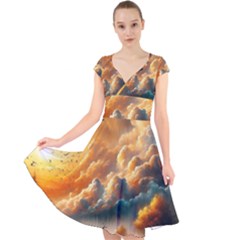 Cap Sleeve Front Wrap Midi Dress 