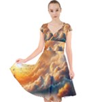 Nature Storm Painting Cap Sleeve Front Wrap Midi Dress