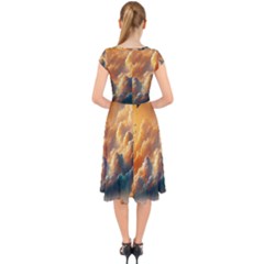 Cap Sleeve Front Wrap Midi Dress 