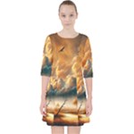 Nature Storm Painting Quarter Sleeve Pocket Dress