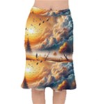 Nature Storm Painting Short Mermaid Skirt