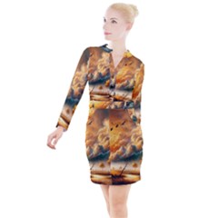 Button Long Sleeve Dress 