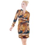 Nature Storm Painting Button Long Sleeve Dress