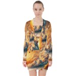 Nature Storm Painting V-neck Bodycon Long Sleeve Dress