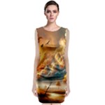 Nature Storm Painting Sleeveless Velvet Midi Dress