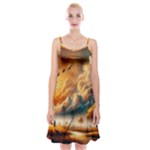 Nature Storm Painting Spaghetti Strap Velvet Dress