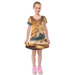 Nature Storm Painting Kids  Short Sleeve Velvet Dress