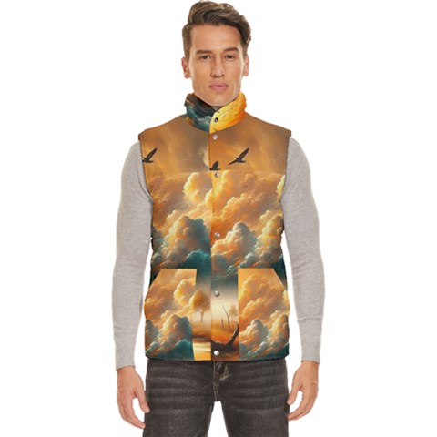 Nature Storm Painting Men s High Neck Button Up Puffer Vest from ArtsNow.com