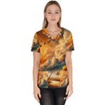 Nature Storm Painting Women s V-Neck Scrub Top