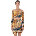 Nature Storm Painting Off Shoulder Top with Skirt Set
