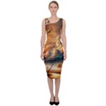 Nature Storm Painting Sleeveless Pencil Dress