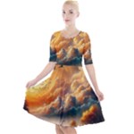 Nature Storm Painting Quarter Sleeve A-Line Dress With Pockets