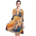 Nature Storm Painting Quarter Sleeve Waist Band Dress