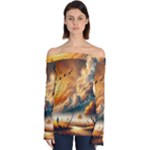 Nature Storm Painting Off Shoulder Long Sleeve Top