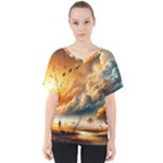 Nature Storm Painting V-Neck Dolman Drape Top