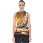 Nature Storm Painting Mock Neck Shell Top
